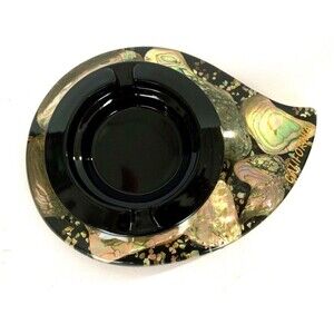 Vintage Mid Century Modern Lucite Inlaid Abalone Ashtray California Souvenir